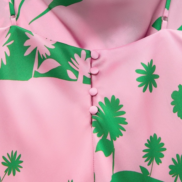 ZARA BNWT Pink Satin Effect Floral Print Mini Dress - Picture 6 of 10